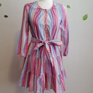 J. Crew Belted Button-Up Dress in Pastel Stripe
